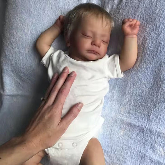 Poupée Reborn réaliste de 19 pouces aux yeux fermés et aux cheveux blonds-Kai