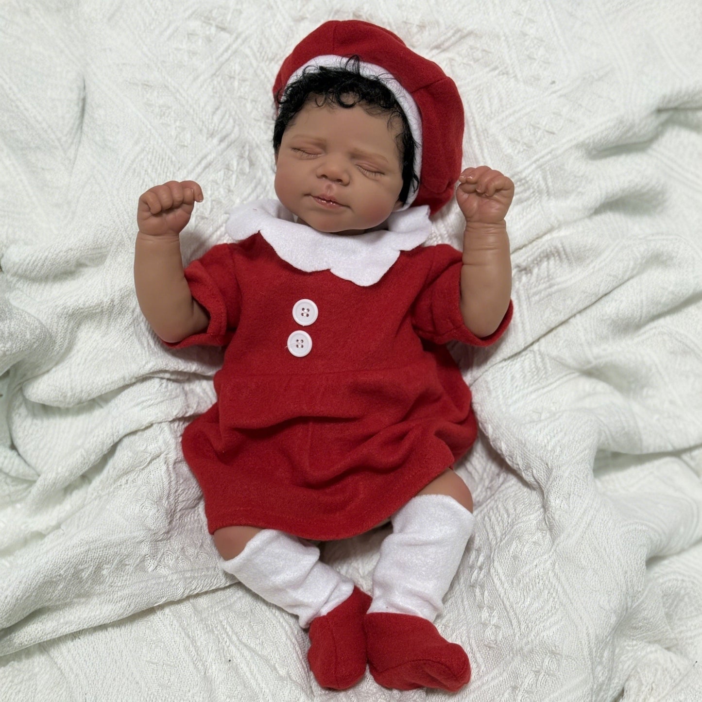 19 Inches Lifelike Closed Eyes Dark Skin Reborn Doll In Christmas Clothes-Pascale