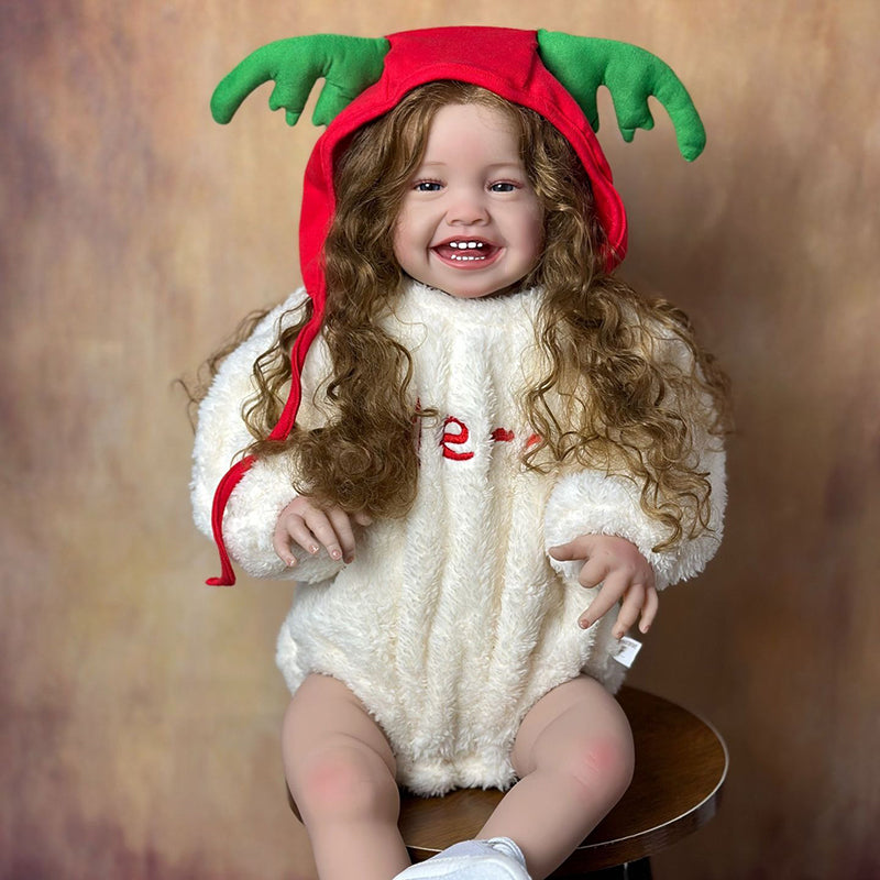 Poupée reborn Mila 60 cm de long sourire corps en tissu