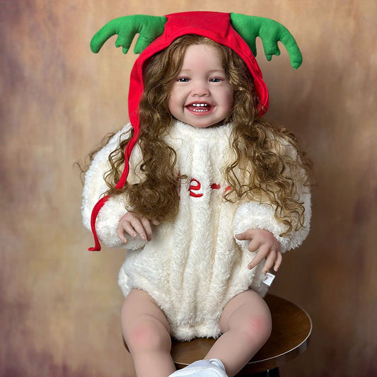 Poupée reborn Mila 60 cm de long sourire corps en tissu