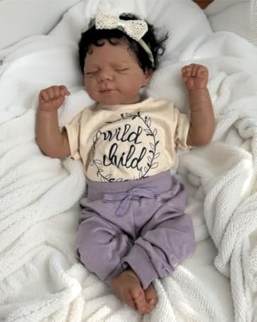 48cm Lifelike Soft Body Dark Skin Sleeping Reborn Doll Pascale