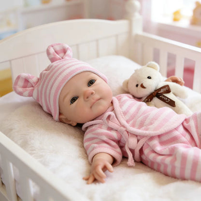 30cm Full Silicone Bettie Reborn Baby Girl in Pink Stripe Outfits