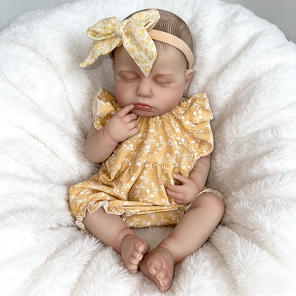 Bébé reborn Loulou de 50cm (20 pouces) fille au toucher doux vêtue de vêtements à fleurs jaunes