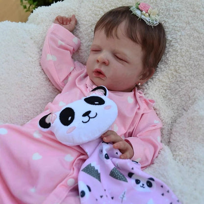 Poupée reborn de 48 cm yeux fermés cheveux courts vêtements roses-Louisa