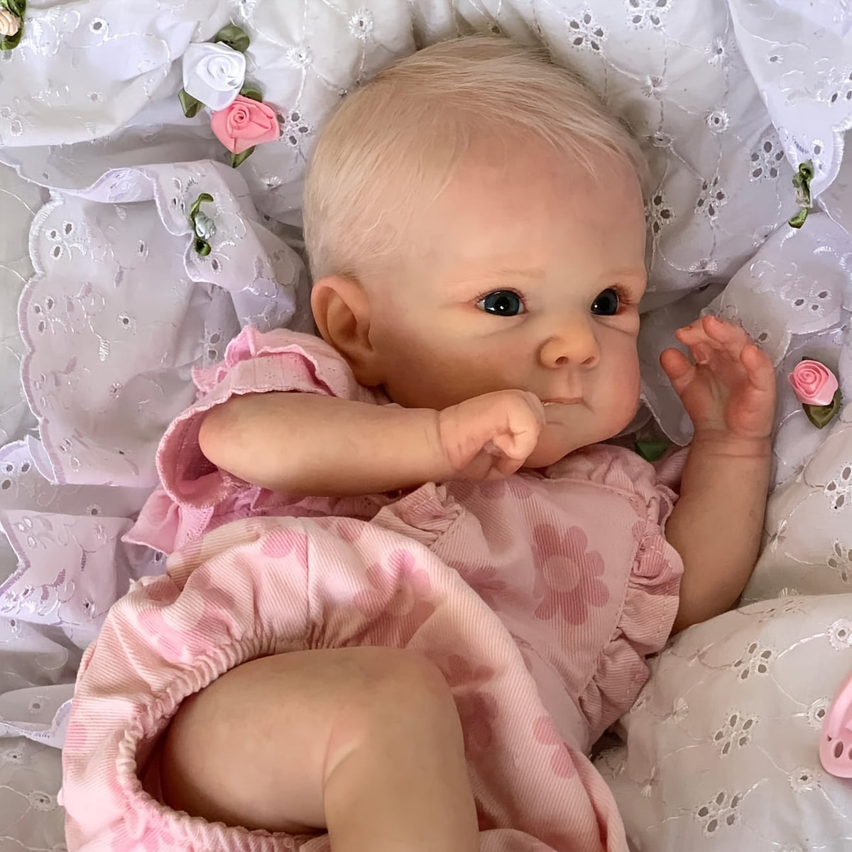 18 Inches Blue Eyes Bettie Reborn Doll Girl In Pink Flower Clothes