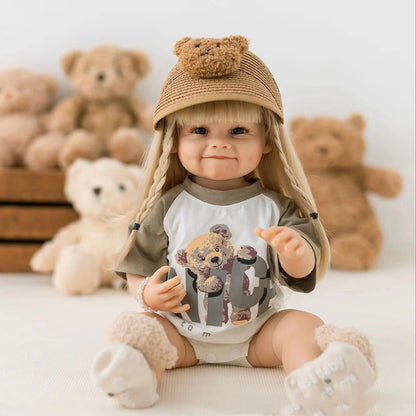 Poupée Reborn souriante de 22 pouces avec de longs cheveux blonds - Raya