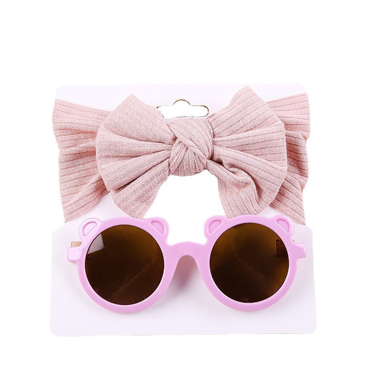 Ensemble de lunettes de soleil avec bandeau et nœud en tricot extensible pour enfants deux pièces