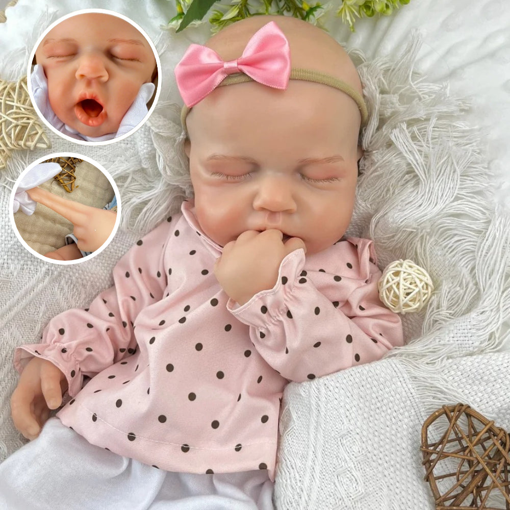 45cm Full Silicone Stretchable Asleep Loulou Reborn Girl in Pink Polk Dot Outfits
