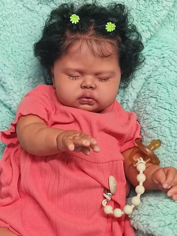 Bébé Reborn Fille Câline de 24 pouces Yeux Fermés Peau Foncée-Pickle