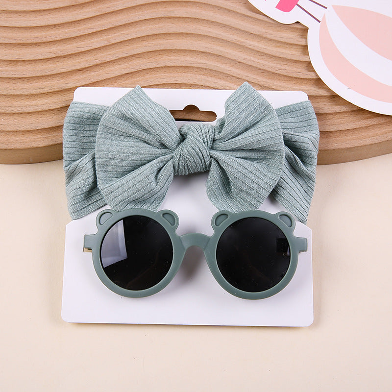 Ensemble de lunettes de soleil avec bandeau et nœud en tricot extensible pour enfants deux pièces