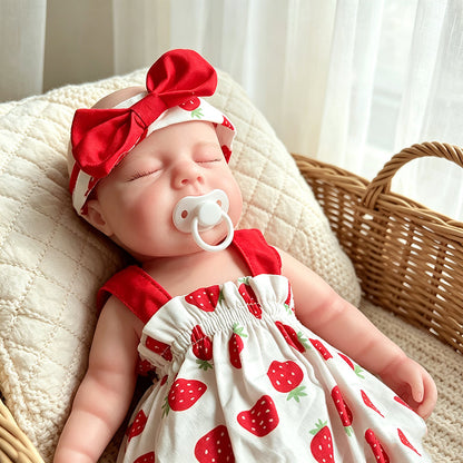 30cm Full Silicone Closed Eyes Loulou Reborn Baby Girl in Strawberry Dress