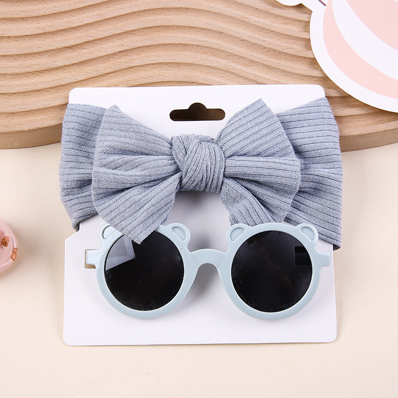 Ensemble de lunettes de soleil avec bandeau et nœud en tricot extensible pour enfants deux pièces