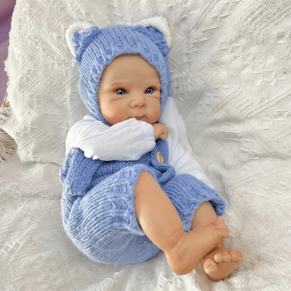 18 Inches Blue Eyes Bettie Reborn Baby Girl In Blue Knitted Bodysuit