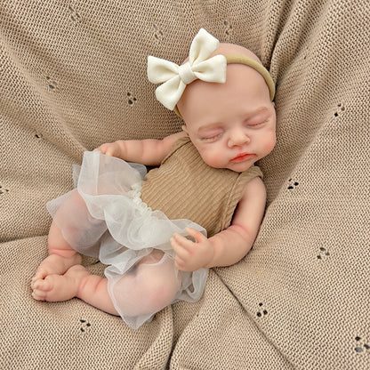 30cm Realistic Full Silicone Closed Eyes Irys Reborn Doll Girl in Coffee Dress