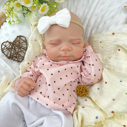 45cm Full Silicone Stretchable Asleep Pascale Reborn Girl in Pink Polk Dot Outfits