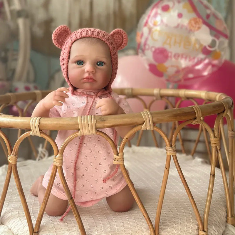 Bébé reborn Loulou de 20 pouces aux yeux bleus et au chapeau rose