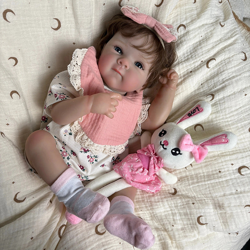 45cm Lifelike Vinyl Body Short Hair Bettie Reborn Baby Girl in Floral Outfits
