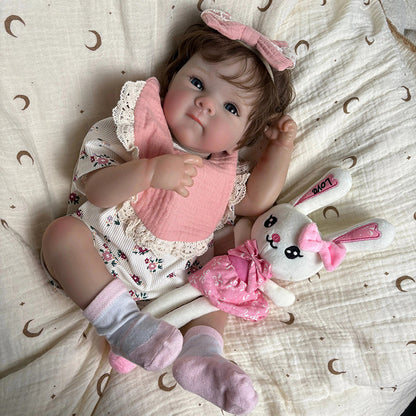 45cm Lifelike Vinyl Body Short Hair Bettie Reborn Baby Girl in Floral Outfits