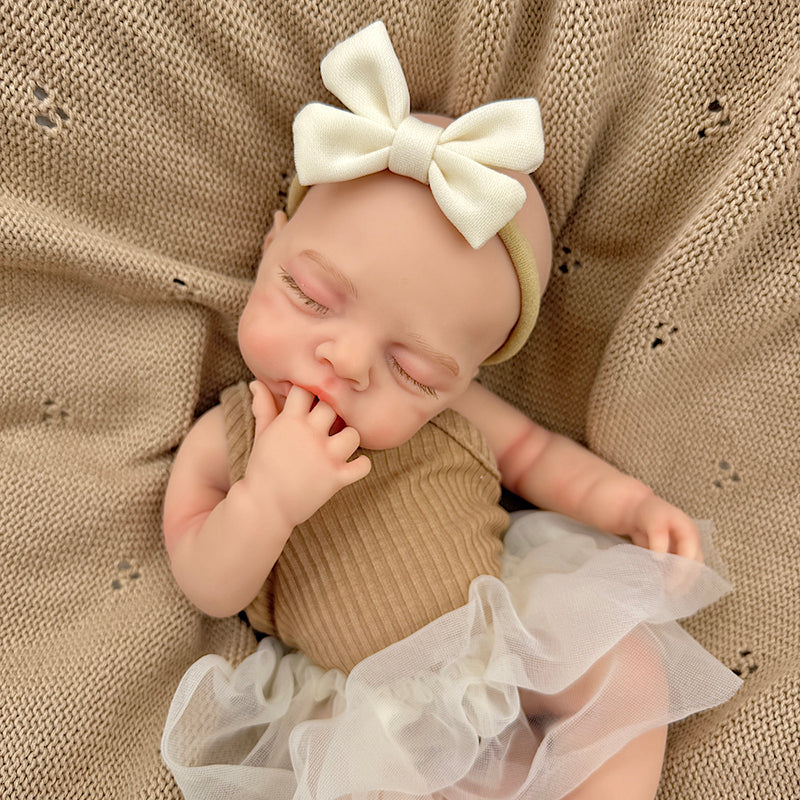 30cm Realistic Full Silicone Closed Eyes Irys Reborn Doll Girl in Coffee Dress