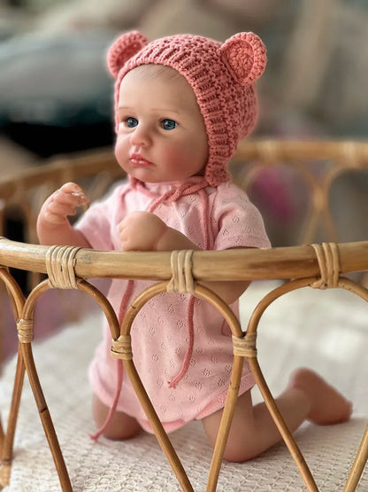 Bébé reborn Loulou de 20 pouces aux yeux bleus et au chapeau rose