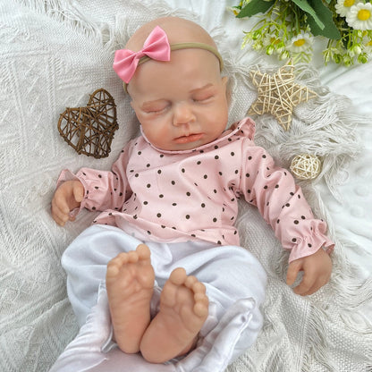 45cm Full Silicone Stretchable Asleep Loulou Reborn Girl in Pink Polk Dot Outfits