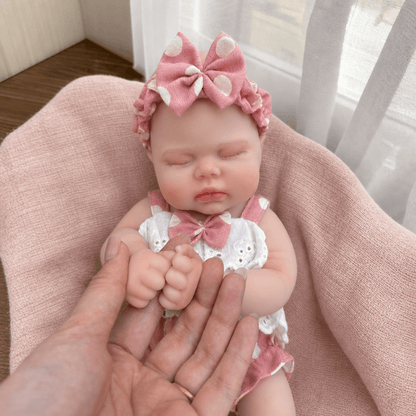30cm Lifelike Soft Silicone Asleep Pickle Reborn Doll Girl In Pink Polk Dot Clothes