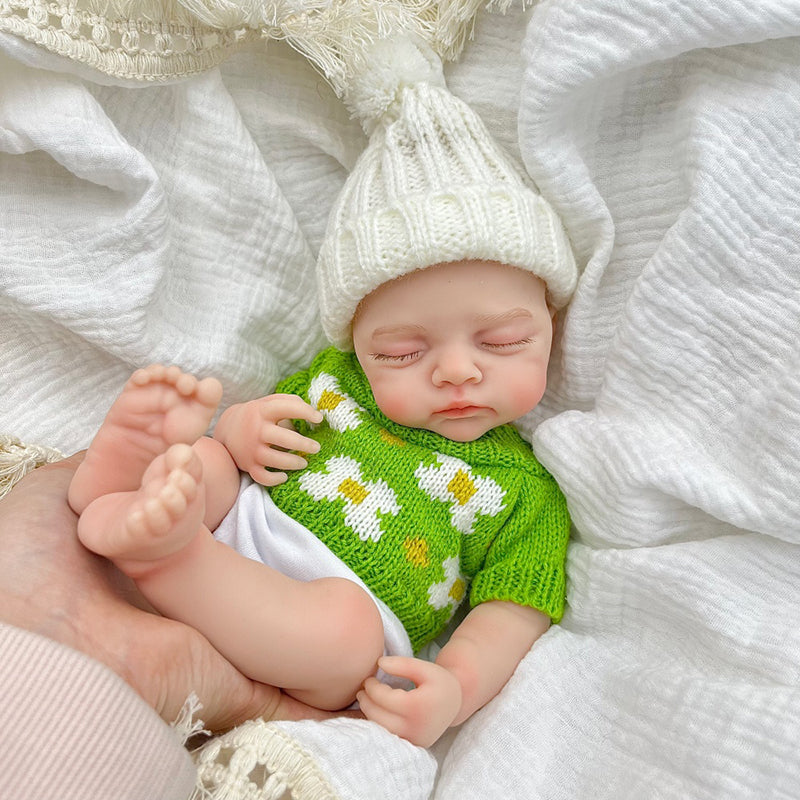30cm Realistic Full Silicone Closed Eyes Irys Reborn Doll Girl in Green Sweater
