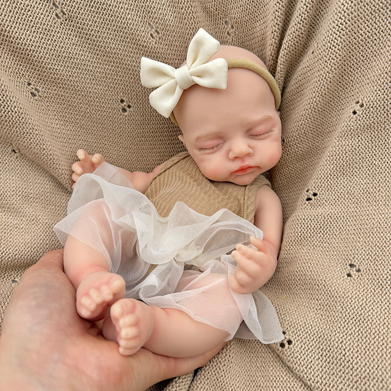 30cm Realistic Full Silicone Closed Eyes Irys Reborn Doll Girl in Coffee Dress