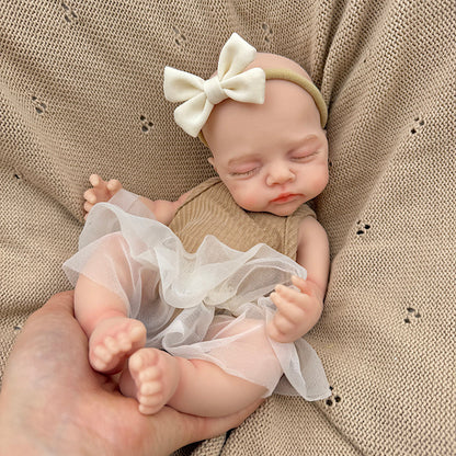 30cm Realistic Full Silicone Closed Eyes Irys Reborn Doll Girl in Coffee Dress