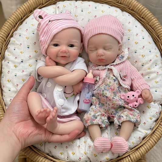 30cm Full Silicone Reborn Doll Twin Sisters-Loulou and Vivienne
