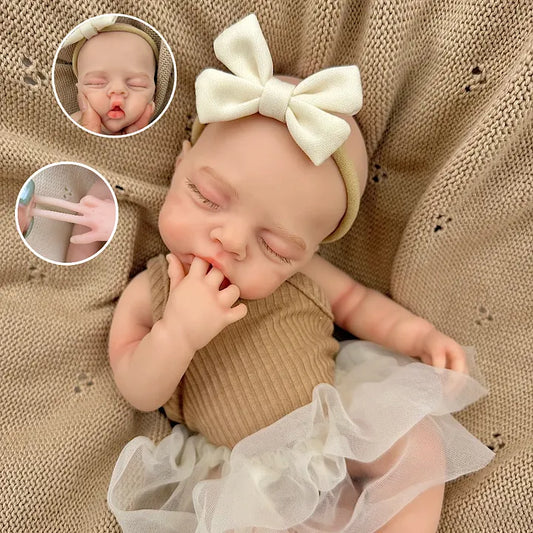 30cm Realistic Full Silicone Closed Eyes Irys Reborn Doll Girl in Coffee Dress