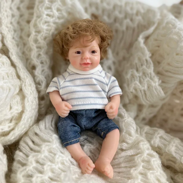 Poupée Reborn Mini en Silicone de 6 pouces avec Yeux Ouverts et Cheveux Courts