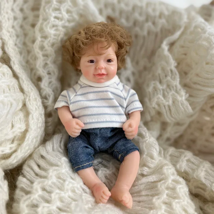 Poupée Reborn Mini en Silicone de 6 pouces avec Yeux Ouverts et Cheveux Courts