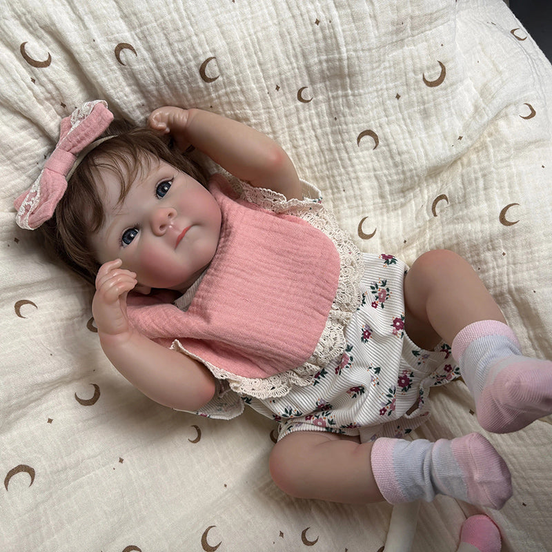 45cm Lifelike Vinyl Body Short Hair Bettie Reborn Baby Girl in Floral Outfits
