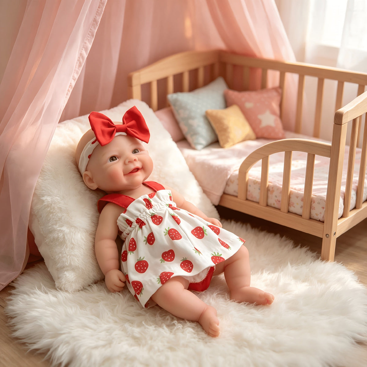 30cm Full Silicone Vivienne Reborn Doll Girl in Strawberry Dress