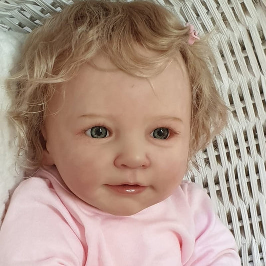Poupée Reborn mignonne Corey yeux ouverts 22 pouces avec cheveux blonds