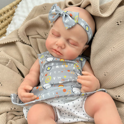 45cm Full Silicone Stretchable Asleep Loulou Reborn Girl in Gray Letter Print Outfits