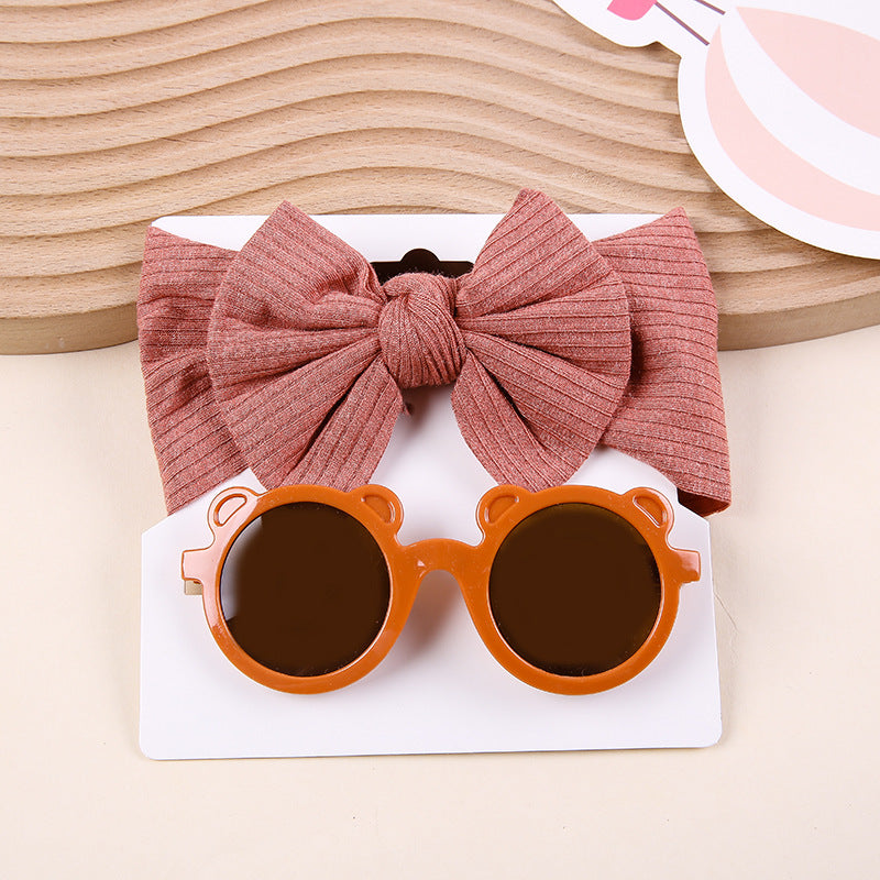 Ensemble de lunettes de soleil avec bandeau et nœud en tricot extensible pour enfants deux pièces