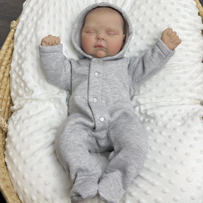 Poupée reborn de 50cm (20 pouces) corps souple yeux fermés en vêtements gris -Peaches