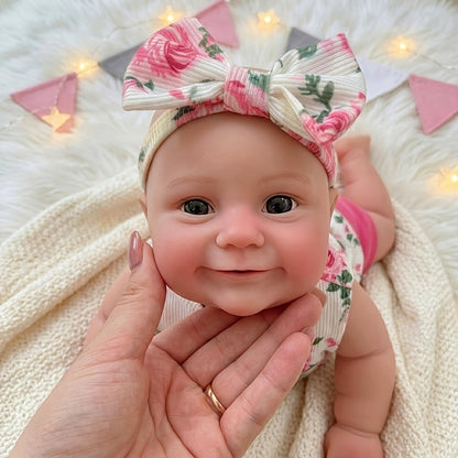 30cm Maddie Silicone Stretchable Smile Reborn Baby Girl in Pink Floral Outfits