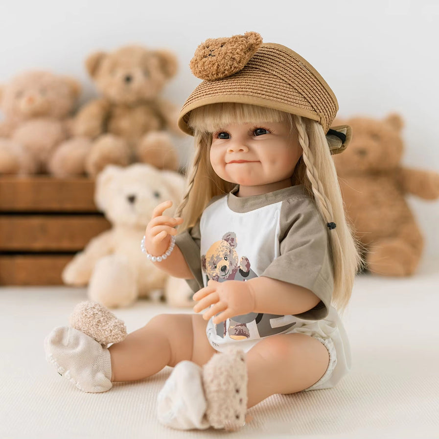 Poupée Reborn souriante de 22 pouces avec de longs cheveux blonds - Raya
