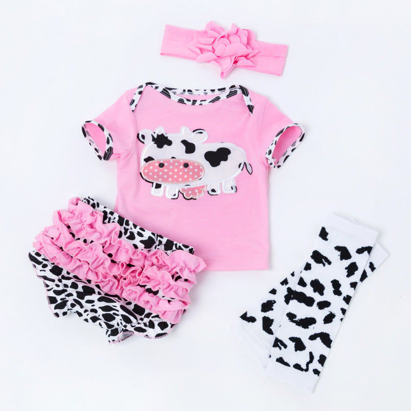 Cartoon Cow 4-Piece Outfit Set for 21-22 Inches Reborn Dolls