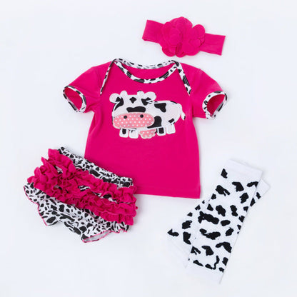 Cartoon Cow 4-Piece Outfit Set for 21-22 Inches Reborn Dolls