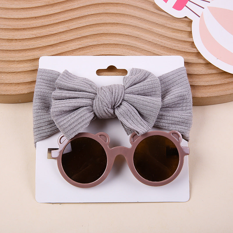 Ensemble de lunettes de soleil avec bandeau et nœud en tricot extensible pour enfants deux pièces