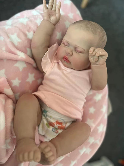 Poupée Reborn Pickle de 60 cm yeux fermés vêtements roses