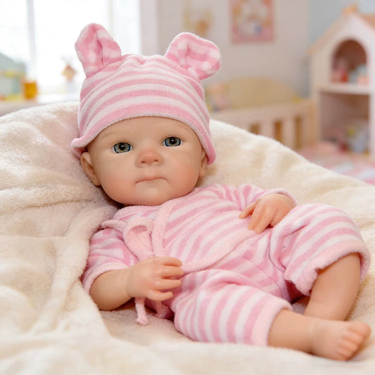 30cm Full Silicone Bettie Reborn Baby Girl in Pink Stripe Outfits