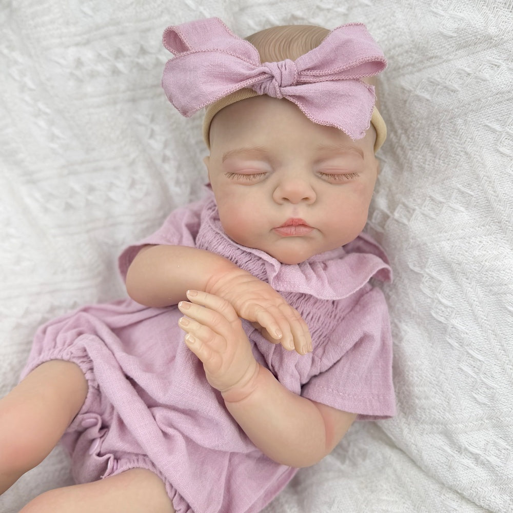 19 inches 3D-Paint Closed Eyes Reborn Doll Irys in Purple Clothes