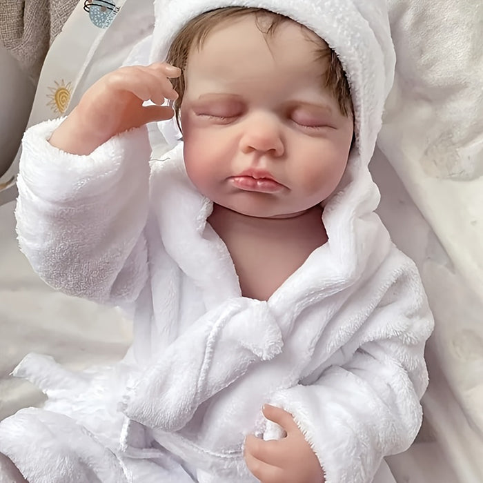 Poupée Reborn endormie de 50 cm aux cheveux courts en peignoir-Loulou