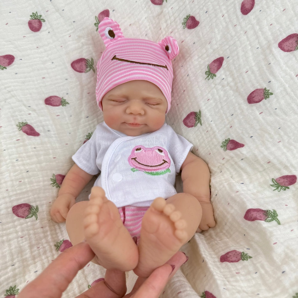 30cm Full Silicone Pascale Reborn Doll Girl in Pink Frog Outfits