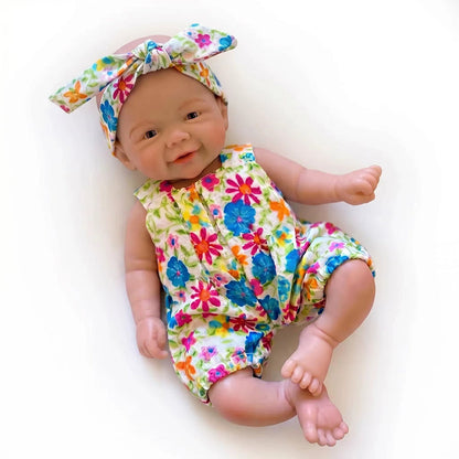 20cm Full Silicone Vivienne Mini Reborn Baby Girl in Floral Jumpsuit